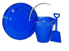 1 each Blue Sand Bucket ,Blue Toy Shovel, Blue Frisbee Made in America Lead Free