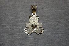 10K Solid Yellow Gold Diamond Cut 0.8" Teddy Bear Charm Pendant.