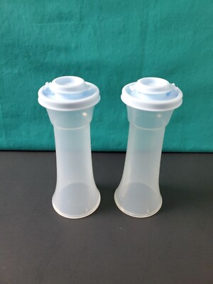 Tupperware Large Hourglass Salt & Pepper Shaker Set Light Blue Seals