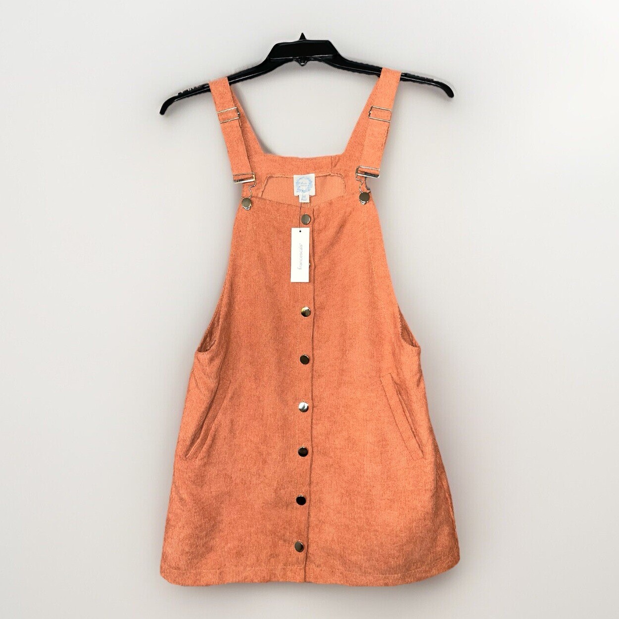 Francesca’s Blue Rain “Sia” Button Front Corduroy Overall Dress Rust Size Medium