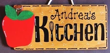 Personalize APPLE KITCHEN Name SIGN Wall Art Hanger Plaque Country Wood Decor 