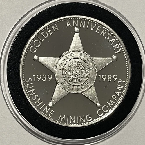 1989 Idaho State Police Sunshine Mining Coin 1 Troy Oz .999 Fine Silver Round
