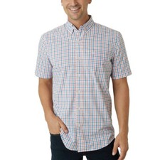 Chaps Men  s Short Sleeve Woven Shirt Left Chest Pocket Peach Blue Size XXL