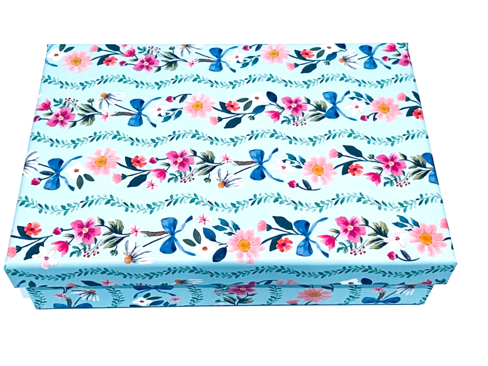 CLEMENTINE PAPER INC. DECORATIVE GIFT/STORAGE BOX BLUE FLORAL WITH BLUE BOWS