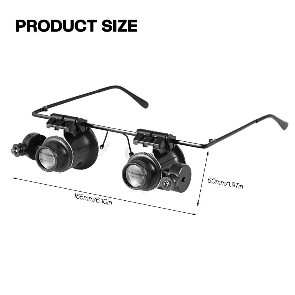Double Eye Jewelry Watch Repair Magnifier Loupe Glasses With LED Light