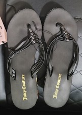 New Juicy Couture Braided Straw Wedge Flipflops Medium Size 7-8 Height 2 1/2 in.