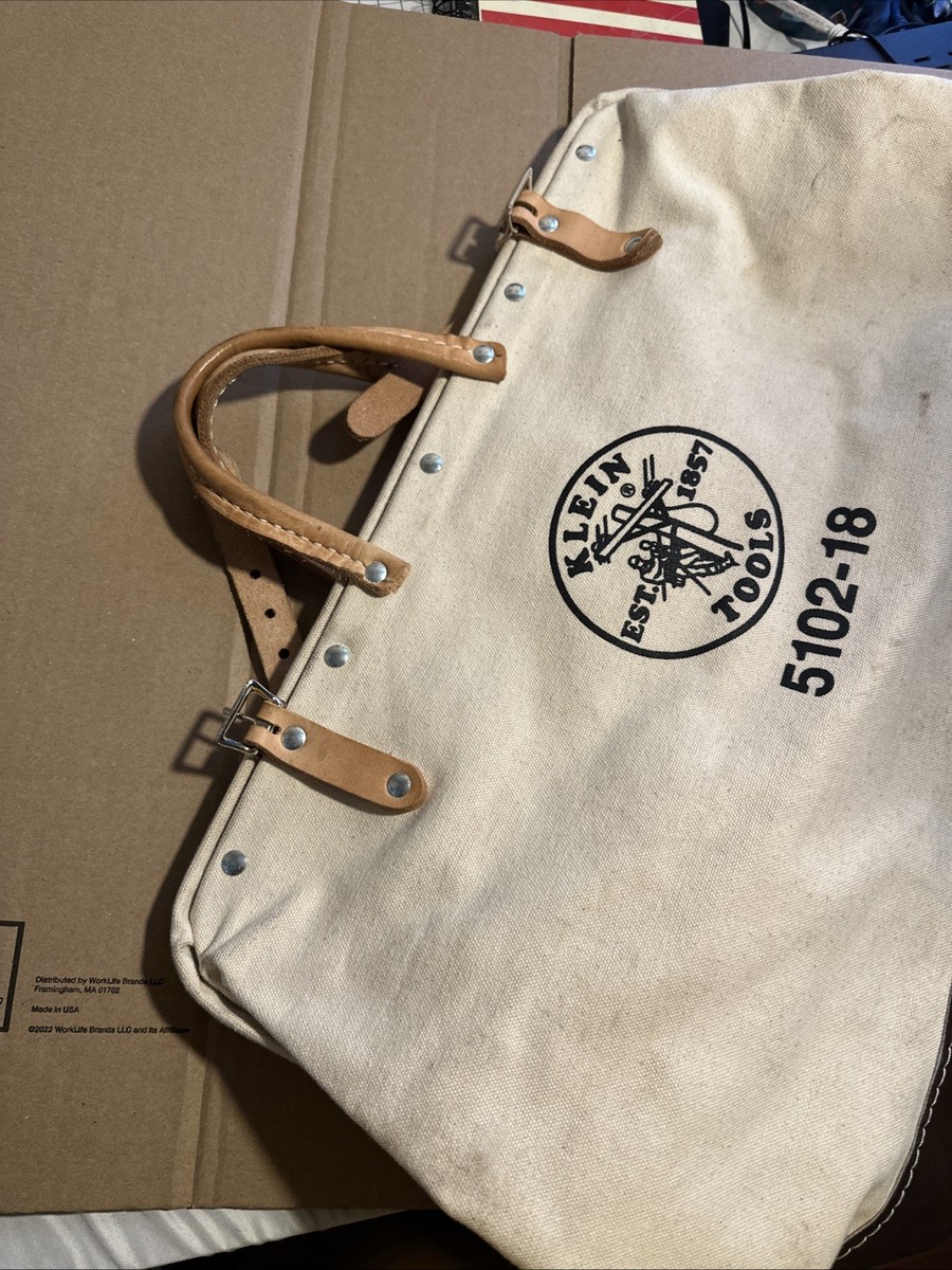 Klein Tools 5102-18 Canvas Tool Bag Large Beige Brown Leather