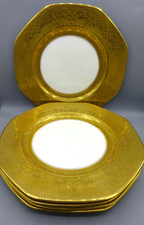 5 Gold Encrusted Dinner Plates - George Jones Crescent China, England - 1920s