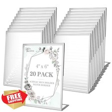 20 Pack 4x6 Acrylic Sign Holders Slanted Back Table Top Display