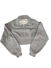 Alo Yoga Vixen Fleece Quarter Zip Sweatshirt Gray Small Crop Athleisure No Tag