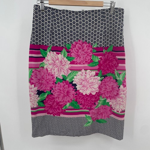 Genny Neiman Marcus Made Italy 100% Silk Floral Geometric Print Skirt Size 8/12