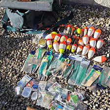 joblot of salmon fishing worm floats weights & hooks with bag