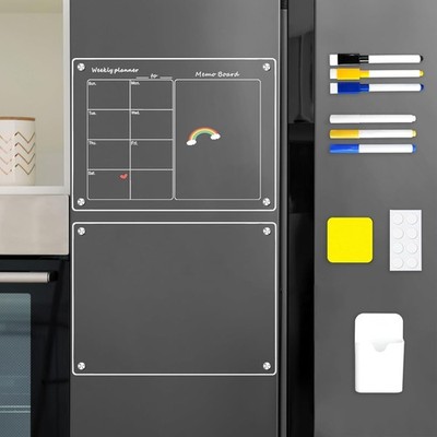Acrylic Magnetic Calendar for Fridge, 2 Set 16''x12'' Clear Weekly & Memo Board