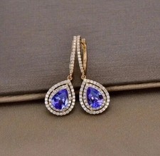 14K White Gold Plated 3Ct Pear Cut Lab Created Tanzanite Drop Dangle Earrings