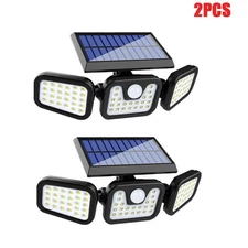 2Pack 74LED Solar Motion Sensor Lights 3-Head Security Lamp for Garden Yard IP65