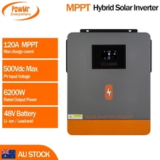PowMr 6200W 48V Hybrid Solar Inverter 140A Pure Sine Wave Controlle AU STOCK