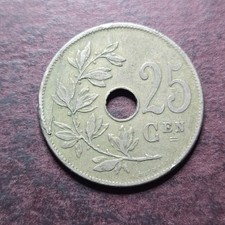 Belgium 25 Centimes Coins 19o8 Error Lamination Flaw #625