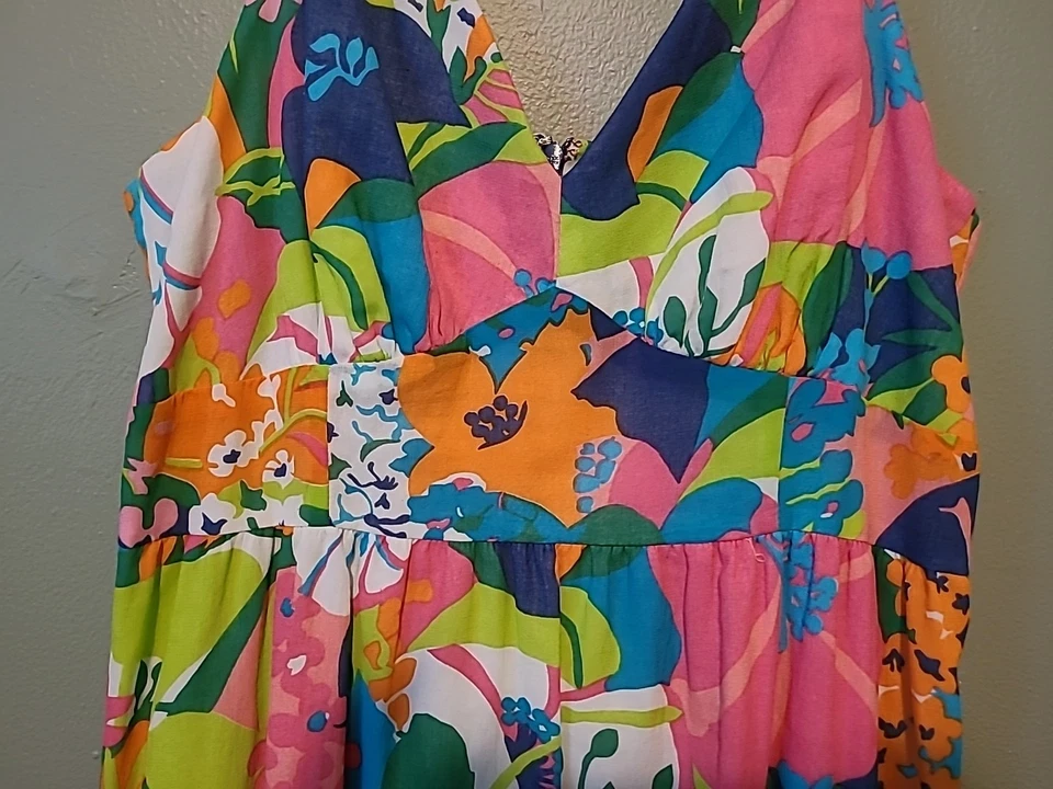 Maxi Vestido Floral Vibrante Vintage Tori Richard Honolulu Talla 10 Hecho en EE. UU. Foto 4 de 4