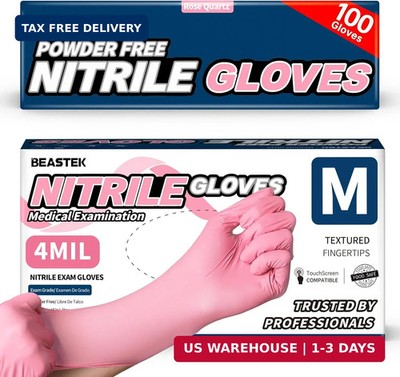 Beastek Nitrile Disposable Exam Gloves, 4Mil 100 Ct Powder-Free Latex-Free Food-