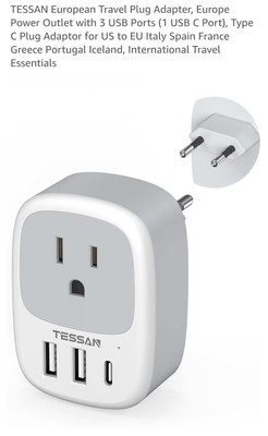 TESSAN Travel Plug Adapter, EU Power Outlet to US plugs with 3 USB Ports