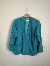 Vintage Liz Claiborne Collection Blazer Turquoise Stripe Size 14 80s 90s