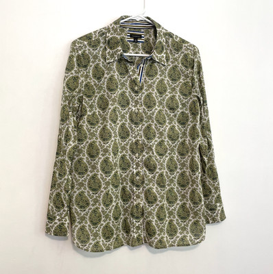 TALBOTS Cotton Button Front Shirt Olive Green Etc Long Sleeve Button Down Medium