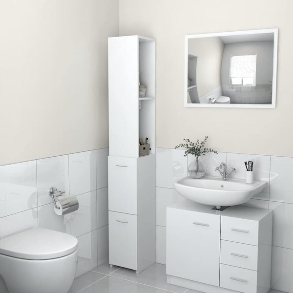 Badschrank Weiß 25X26,5X170 Cm Holzwerkstoff-image