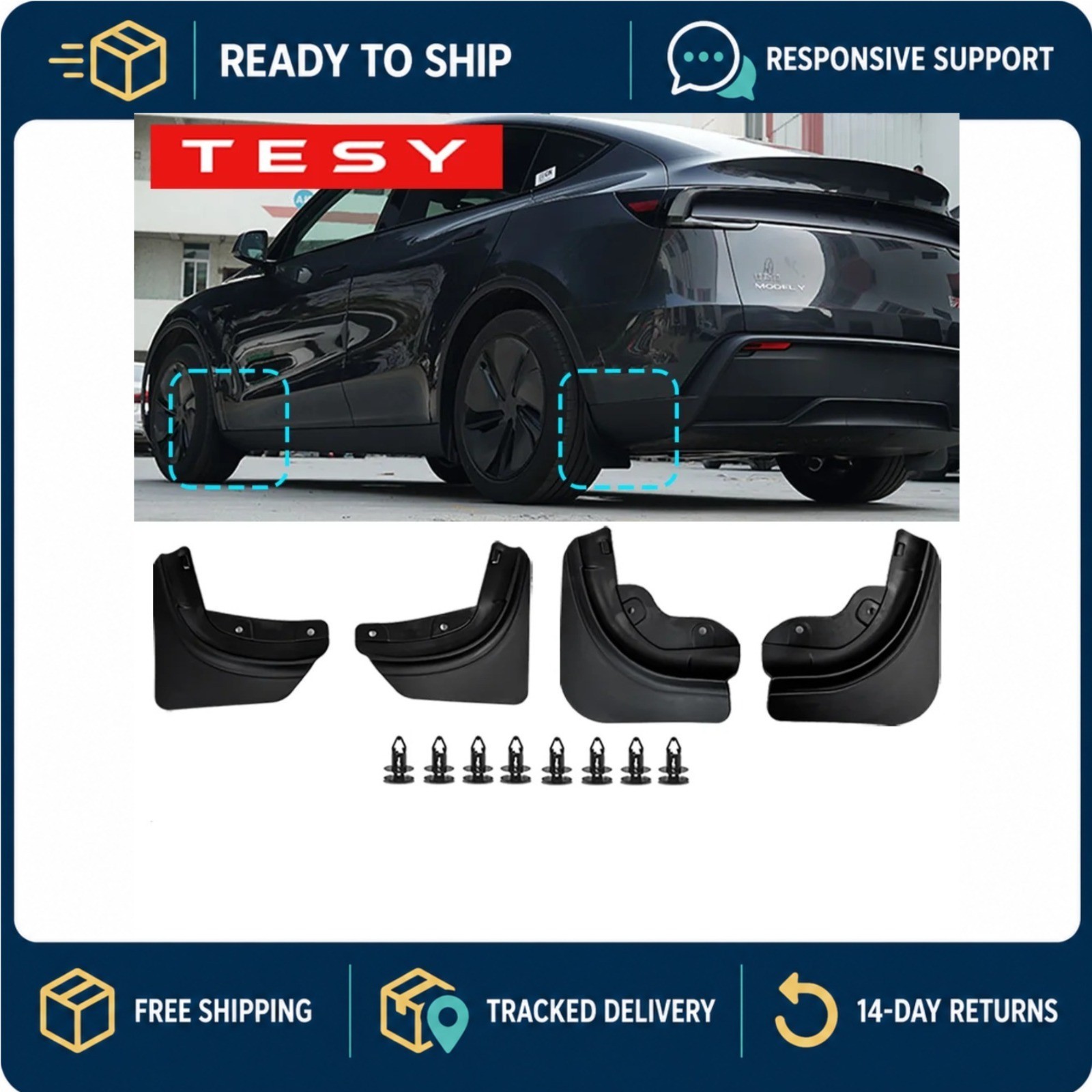TESY Mud Flaps for Tesla Model Y 2025 Juniper No Drilling Splash Guards