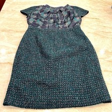 Talbots | Mixed Media Midi Sheath Dress | Green Navy Multi | Size 10