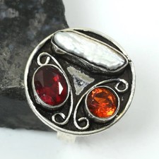 Garnet Biwa Pearl Gemstone Ethnic Handmade Ring Jewelry Gift US Size-7 AR 18967