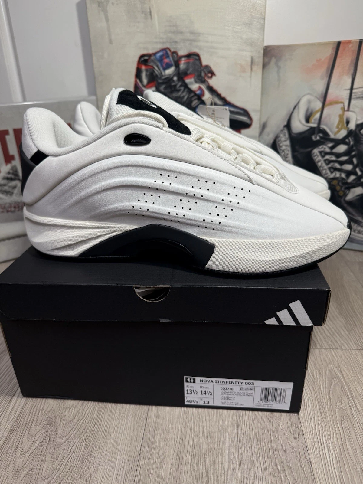 New Adidas Nova IIInfinity White/Blk Basketball Shoe Men Size 13.5, 14.5, 15, 16