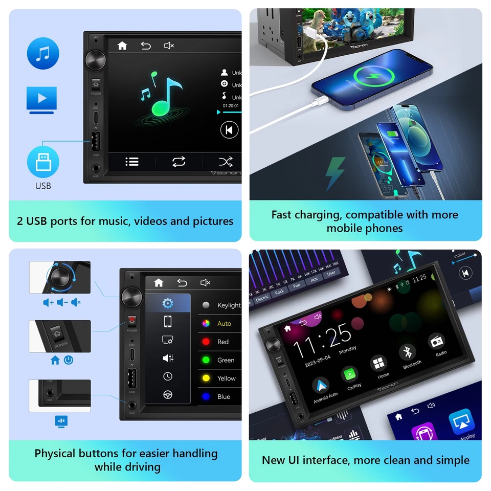 Double 2 DIN 7" QLED Car Radio Stereo Android Auto Apple CarPlay GPS Sat Nav DSP - Image 4 of 4