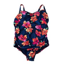Womens Lands End 2X Floral One Piece Swimsuit Navy NWT