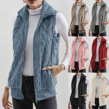 Ladies Body Warmer Gilet CHECK Zip Up Jacket Coat Plus Size Fleece Fur Waistcoat