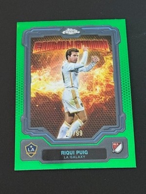 2025 Topps Chrome MLS #EL-12 Riqui Puig Elimination LA Galaxy Green #/99