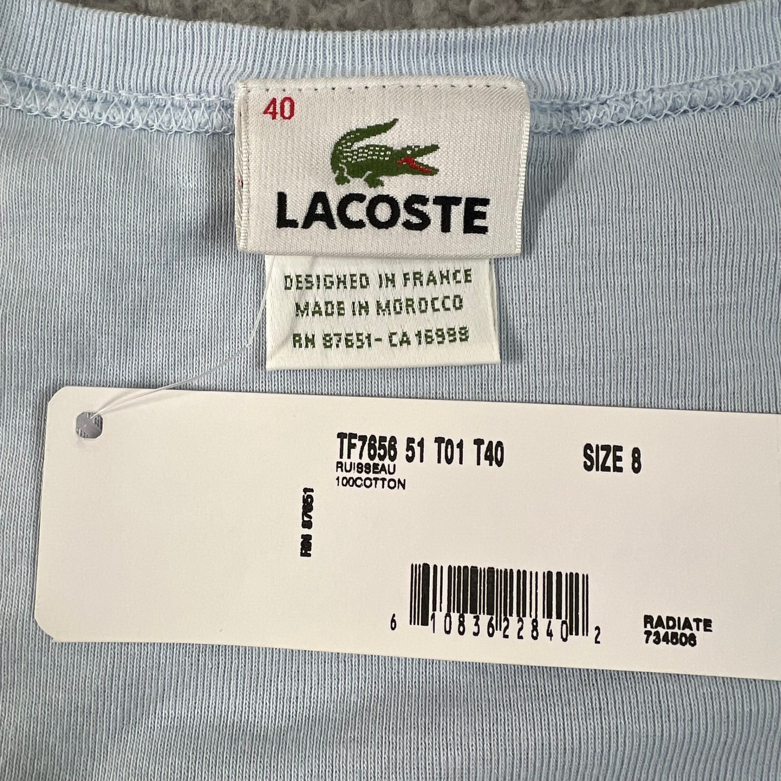 Lacoste Women's Long Sleeve V-Neck T-Shirt Light Blue US Size M (EU/8) VTG NWT thumbnail 5