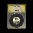 1964-D 25c Washington Quarter ANACS MS65- Free Shipping USA