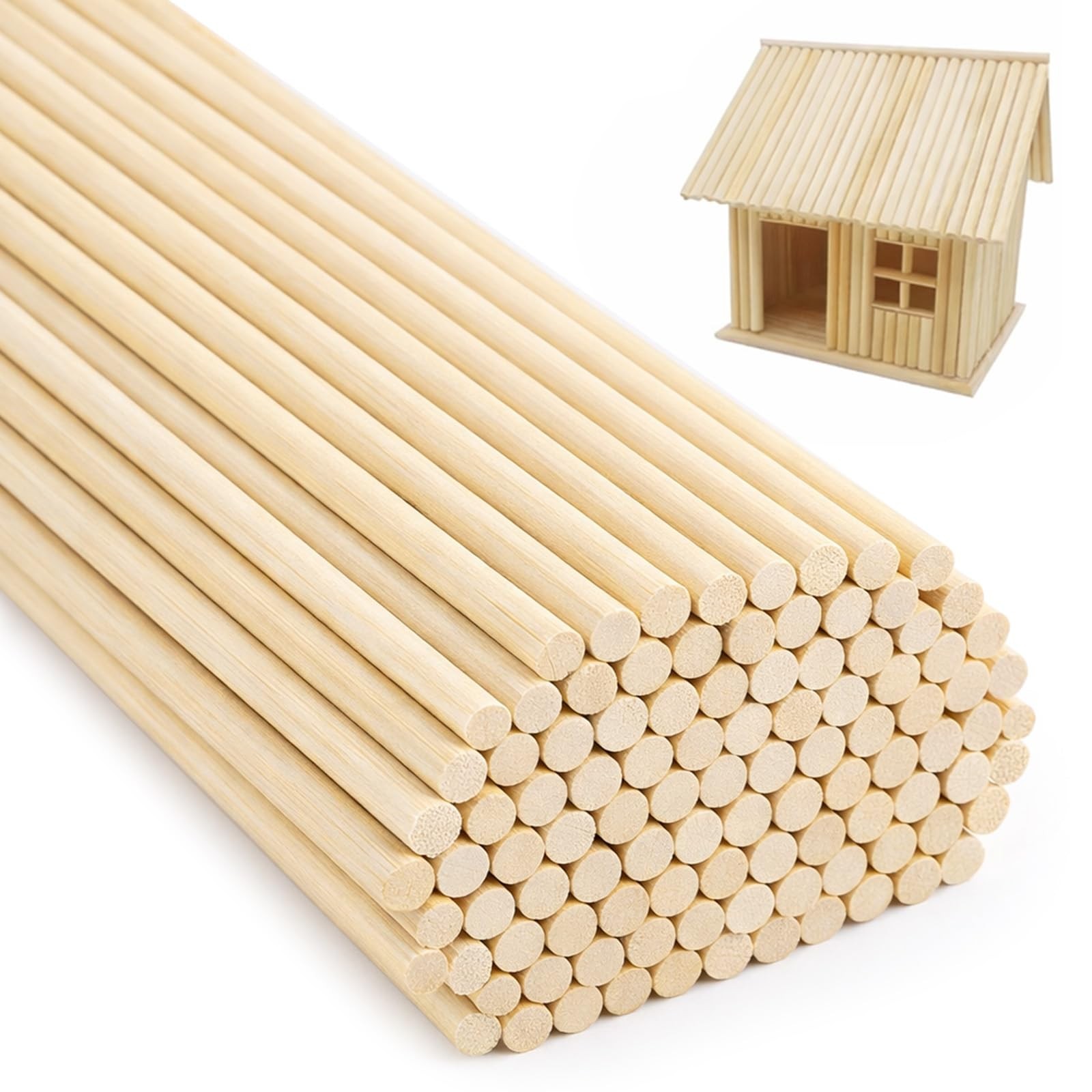 100Pcs Premium Wooden Dowel Rods 3mm x 300mm x 300mm, Natural wood colour