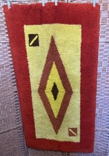 Vintage 70's MCM Latchhook Rug Bohemian Aztec 54X29