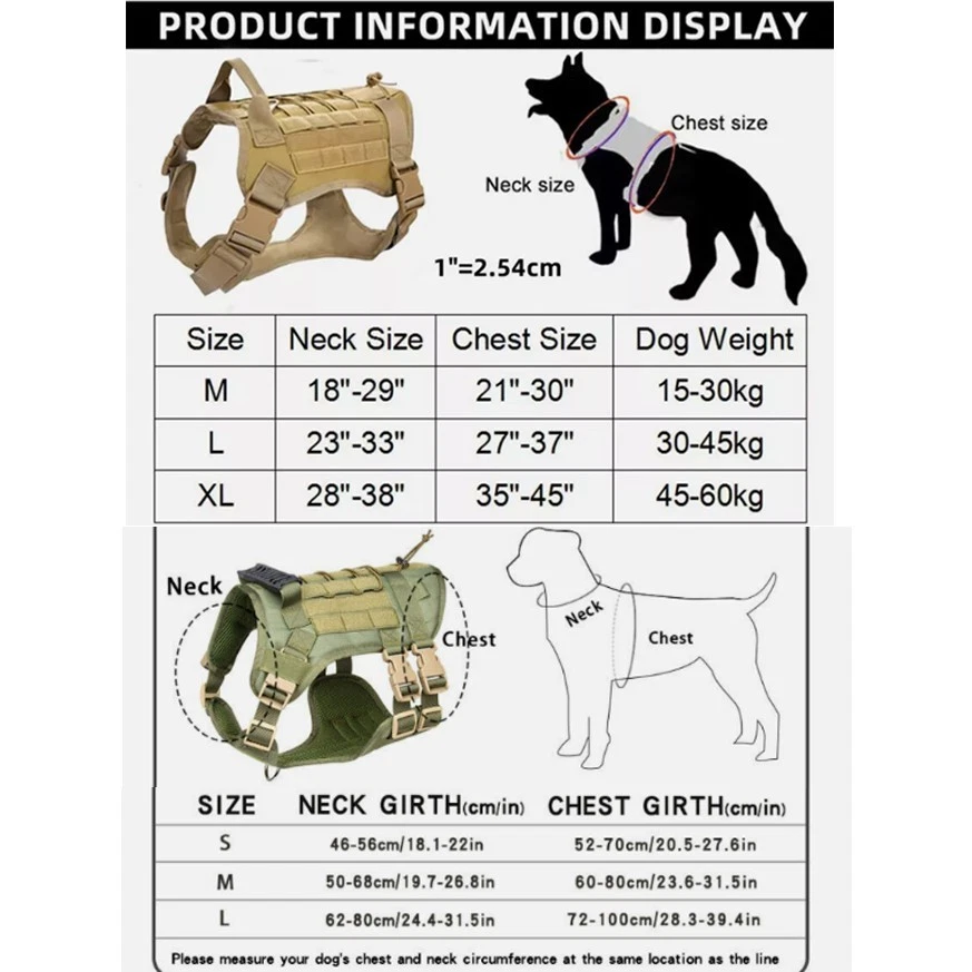 Military Tactical Dog Harness No-pull Heavy Duty MOLLE Training Service Dog Vest - Image 3 of 4
