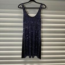 Express Y2K Blue Sequin Black Mini Shirt Dress Stretch Club Size Medium