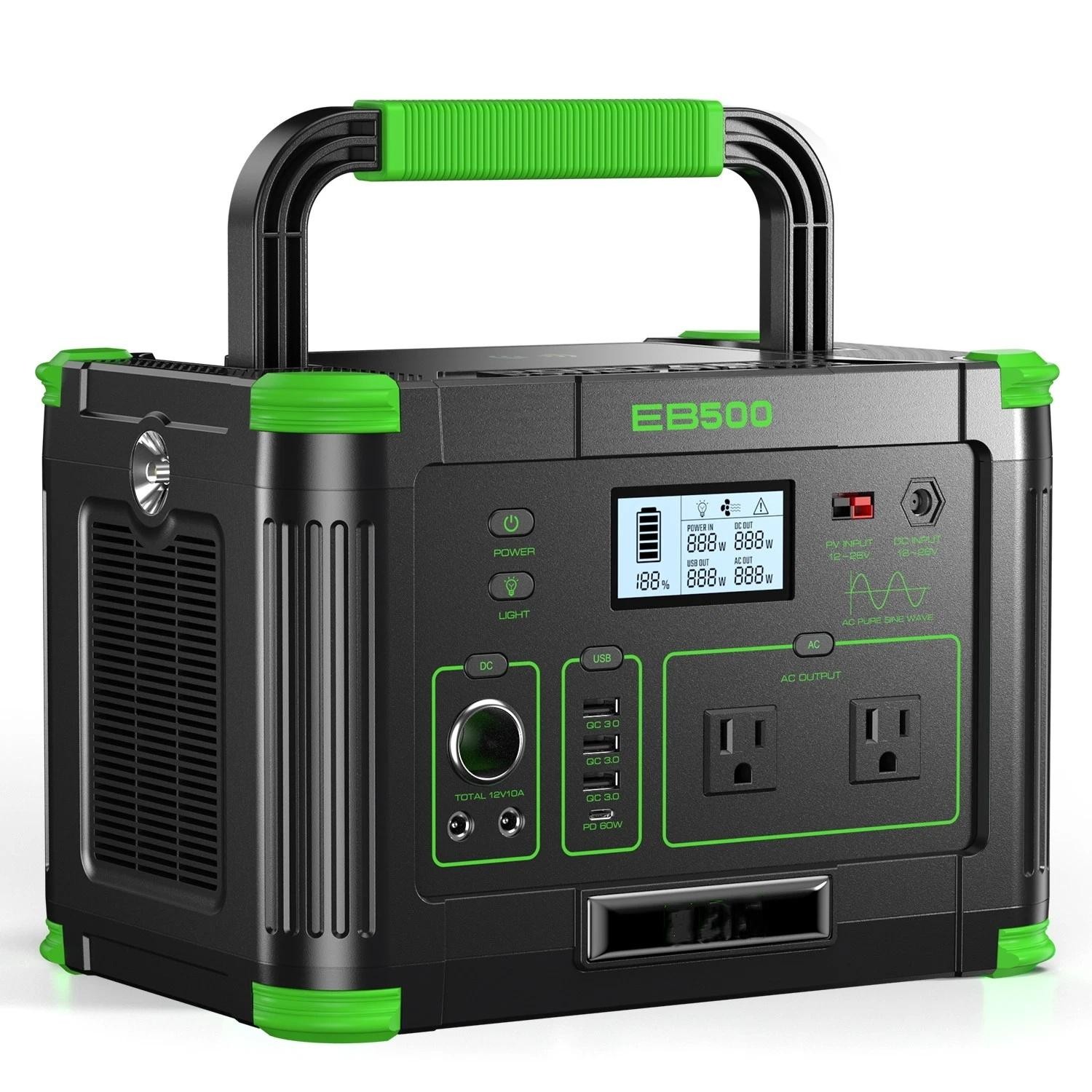 500W 519Wh LiFePO4 Battery Power Station Portable Solar Generator RV Backup