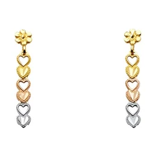14k Tri-Color Gold Simple Heart Love Promise Cutout Open Outline Earrings
