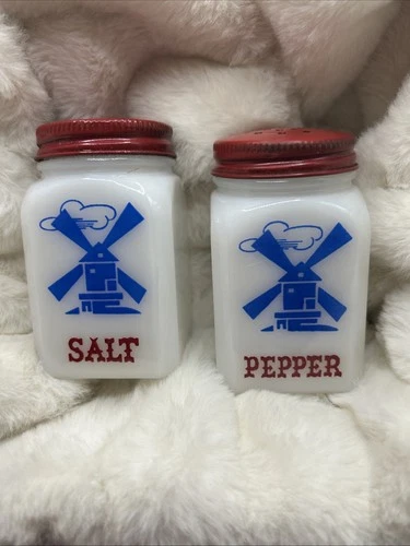 Vintage Hazel Atlas Milk Glass Windmill Salt and Pepper Shakers