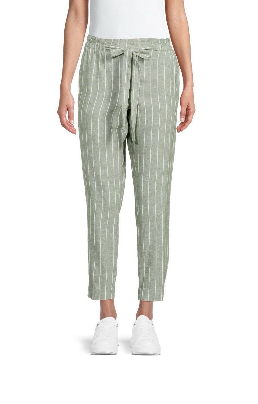 Beach Lunch Lounge Women’s Giavanna Olive Green Stripe Linen Tie Pants- Size XS