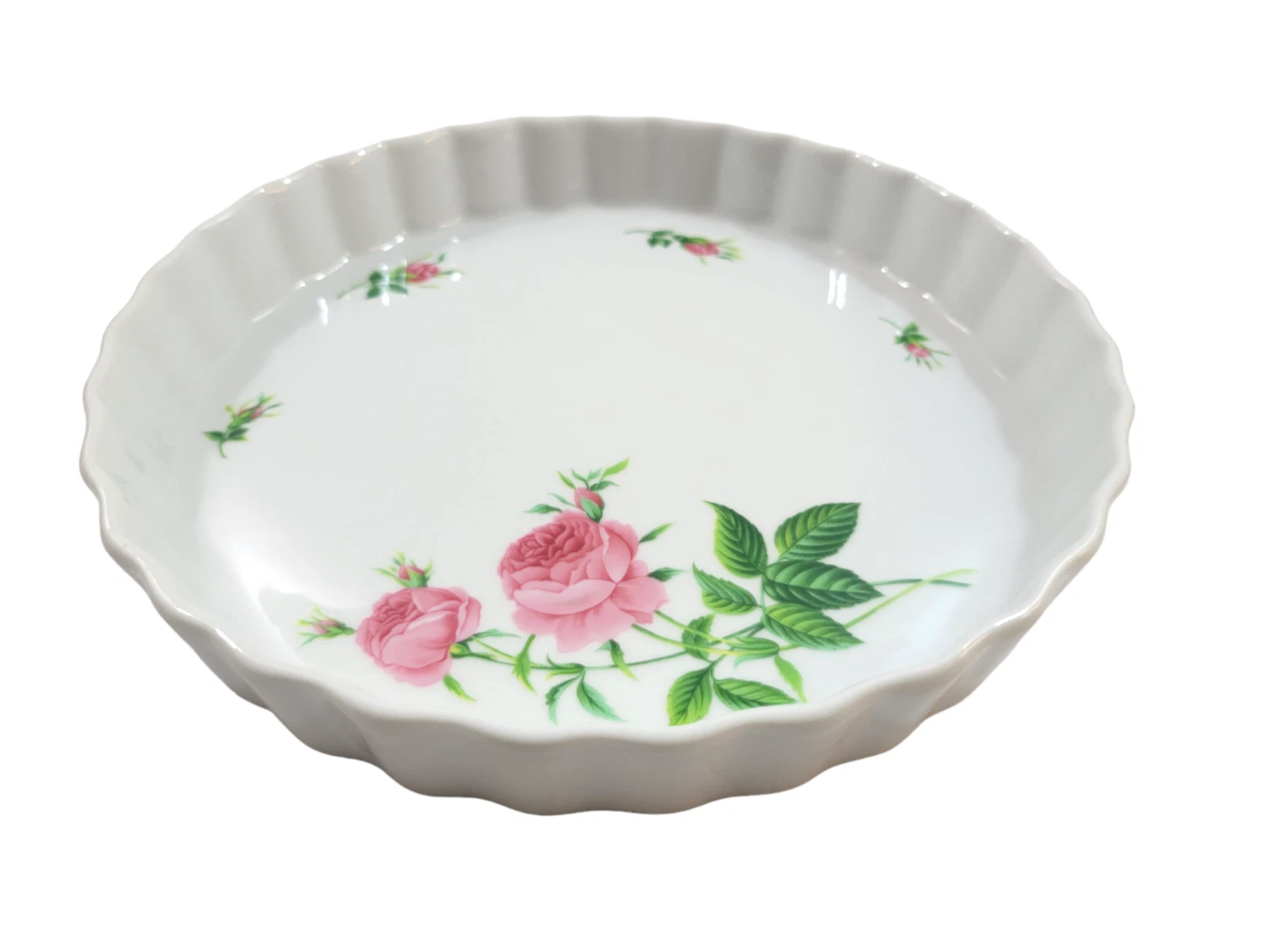 Christineholm Pink Rose Porcelain Quiche Dish 9.5"