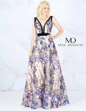 Mac Duggal Sequin Embroidered V-Neck Ball Gown Formal Dress Size 4 NWT
