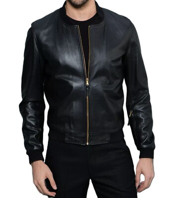 Black Leather Flight/Bomber Jacket for Men Genuine Leather Custom Made  Jacket