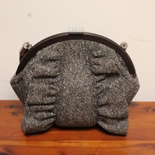 2004-05 Sonia Rykiel Kiss Lock Ruffled Bow Tweed Knit Bag Single Strap "kittie"