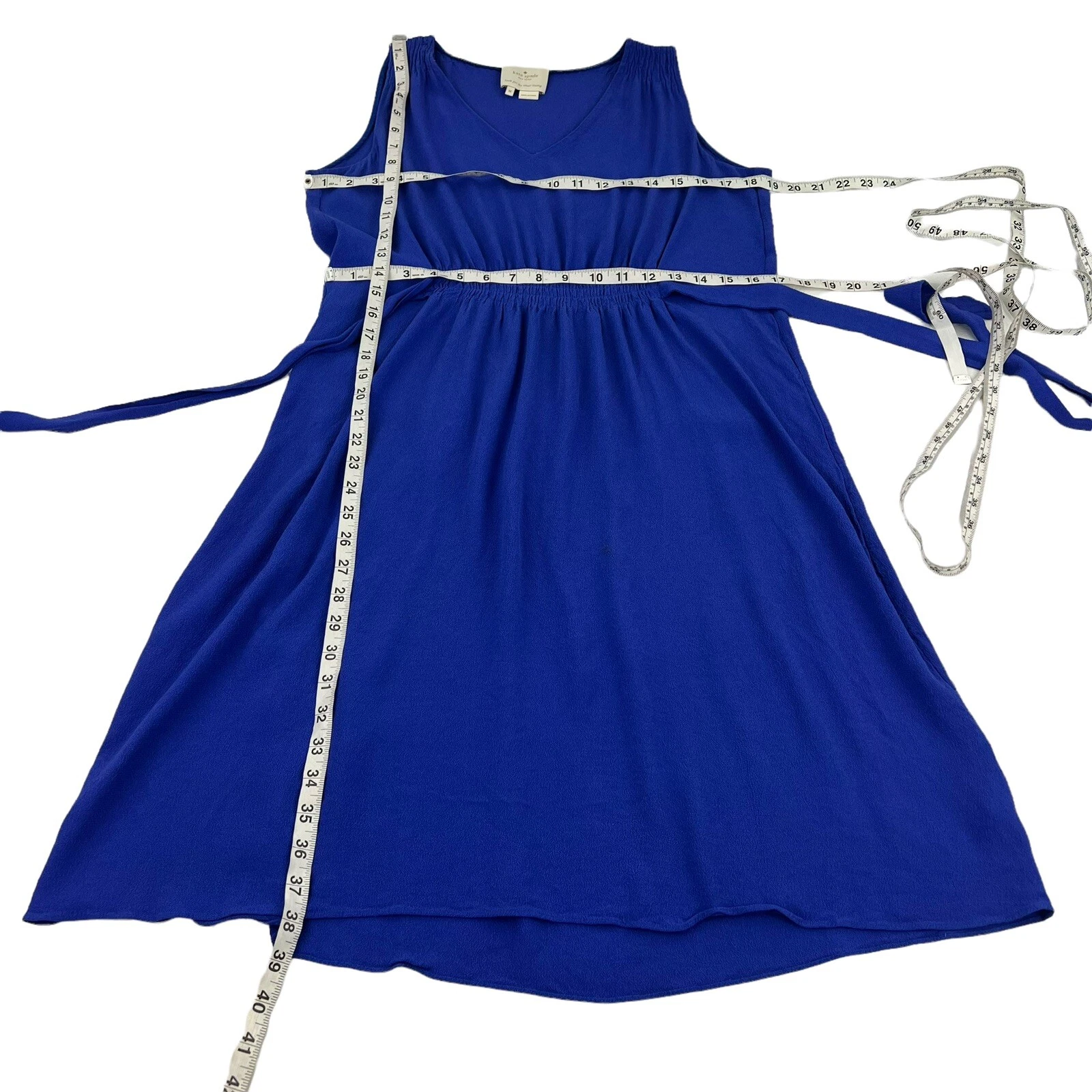 Abito donna Kate Spade New York A Line blu medio senza maniche cravatta in vita